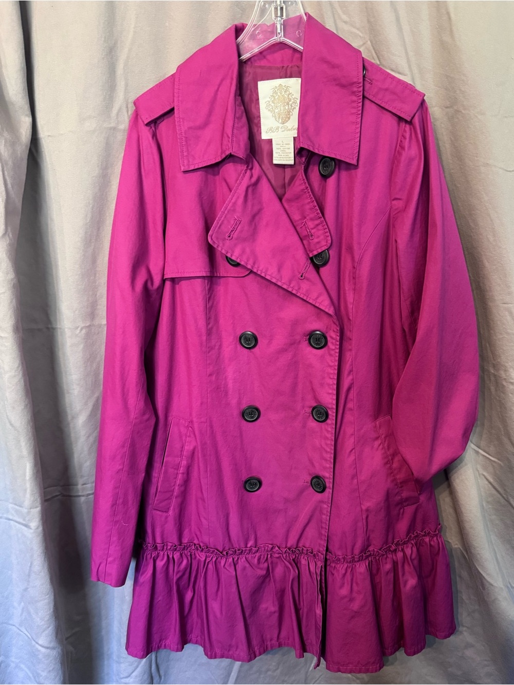 Women’s BB Dakota Vintage Fuchsia Ruffled Hem Trench Coat - Picture 2 of 8